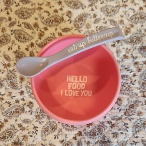 Pink Bowl and Gray Spoon Set